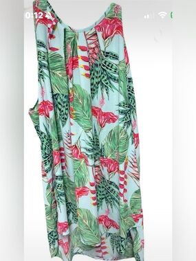 Saint Tropez West Women's XL Sleeveless Halter Neck Tropical Flora Top boho